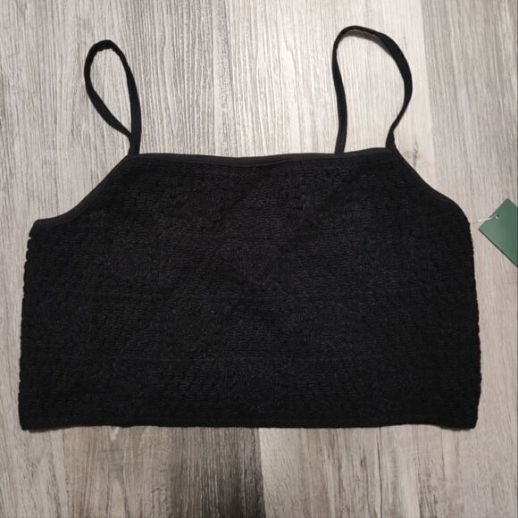 Wild Fable black spaghetti strap crochet crop top tank cami shirt M - Picture 4 of 7